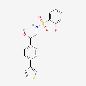 molecular formula C18H16FNO3S2 B2634214 2-fluoro-N-{2-hydroxy-2-[4-(thiophen-3-yl)phenyl]ethyl}benzene-1-sulfonamide CAS No. 2097865-89-7