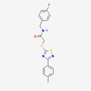 molecular formula C18H16FN3OS2 B2634219 N-(4-fluorobenzyl)-2-((3-(p-tolyl)-1,2,4-thiadiazol-5-yl)thio)acetamide CAS No. 864917-47-5