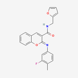 molecular formula C22H17FN2O3 B2634221 (2Z)-2-[(3-fluoro-4-methylphenyl)imino]-N-(furan-2-ylmethyl)-2H-chromene-3-carboxamide CAS No. 1327197-51-2