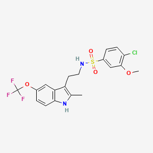 molecular formula C19H18ClF3N2O4S B2634222 4-chloro-3-methoxy-N-{2-[2-methyl-5-(trifluoromethoxy)-1H-indol-3-yl]ethyl}benzene-1-sulfonamide CAS No. 868146-22-9