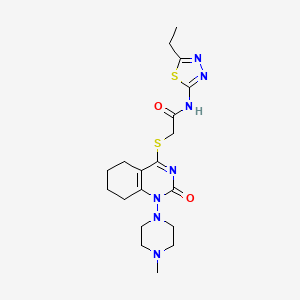 molecular formula C19H27N7O2S2 B2634228 N-(5-ethyl-1,3,4-thiadiazol-2-yl)-2-((1-(4-methylpiperazin-1-yl)-2-oxo-1,2,5,6,7,8-hexahydroquinazolin-4-yl)thio)acetamide CAS No. 920203-35-6