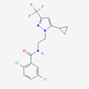 molecular formula C16H14Cl2F3N3O B2634256 2,5-二氯-N-(2-(5-环丙基-3-(三氟甲基)-1H-吡唑-1-基)乙基)苯甲酰胺 CAS No. 1797260-72-0