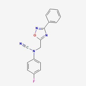 molecular formula C16H11FN4O B2634293 (4-Fluorophenyl)-[(3-phenyl-1,2,4-oxadiazol-5-yl)methyl]cyanamide CAS No. 1825659-50-4