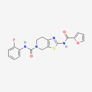 molecular formula C18H15FN4O3S B2634298 N-(2-氟苯基)-2-(呋喃-2-甲酰胺基)-6,7-二氢噻唑并[5,4-c]吡啶-5(4H)-甲酰胺 CAS No. 1351607-82-3