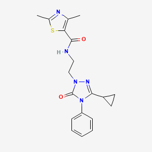molecular formula C19H21N5O2S B2634312 N-(2-(3-cyclopropyl-5-oxo-4-phenyl-4,5-dihydro-1H-1,2,4-triazol-1-yl)ethyl)-2,4-dimethylthiazole-5-carboxamide CAS No. 1421463-44-6