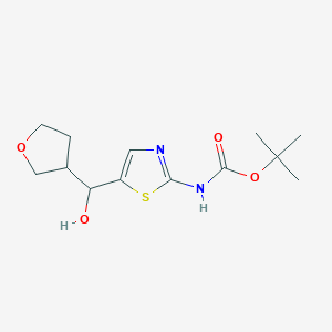 molecular formula C13H20N2O4S B2634335 tert-Butyl (5-(hydroxy(tetrahydrofuran-3-yl)methyl)thiazol-2-yl)carbamate CAS No. 2172050-68-7