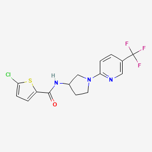 molecular formula C15H13ClF3N3OS B2634339 5-chloro-N-(1-(5-(trifluoromethyl)pyridin-2-yl)pyrrolidin-3-yl)thiophene-2-carboxamide CAS No. 2097899-23-3