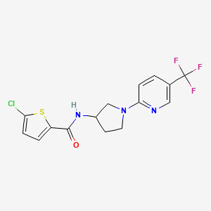 molecular formula C15H13ClF3N3OS B2634339 5-chloro-N-{1-[5-(trifluoromethyl)pyridin-2-yl]pyrrolidin-3-yl}thiophene-2-carboxamide CAS No. 2097899-23-3