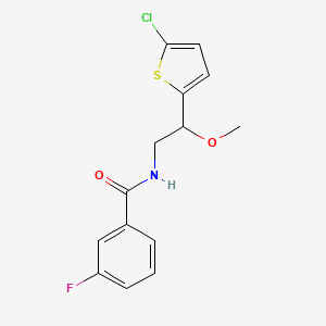 molecular formula C14H13ClFNO2S B2634356 N-(2-(5-chlorothiophen-2-yl)-2-methoxyethyl)-3-fluorobenzamide CAS No. 2034256-82-9