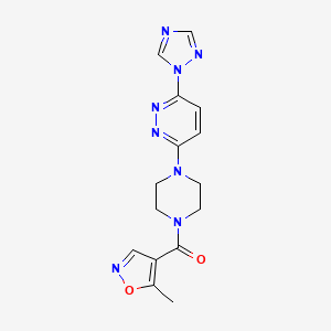 molecular formula C15H16N8O2 B2634376 (4-(6-(1H-1,2,4-triazol-1-yl)pyridazin-3-yl)piperazin-1-yl)(5-methylisoxazol-4-yl)methanone CAS No. 1797697-42-7