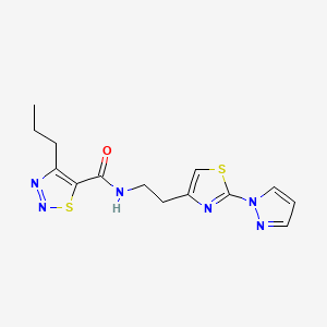 molecular formula C14H16N6OS2 B2634386 N-(2-(2-(1H-吡唑-1-基)噻唑-4-基)乙基)-4-丙基-1,2,3-噻二唑-5-甲酰胺 CAS No. 1428350-78-0