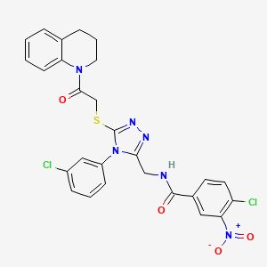 molecular formula C27H22Cl2N6O4S B2634400 4-chloro-N-((4-(3-chlorophenyl)-5-((2-(3,4-dihydroquinolin-1(2H)-yl)-2-oxoethyl)thio)-4H-1,2,4-triazol-3-yl)methyl)-3-nitrobenzamide CAS No. 391939-04-1