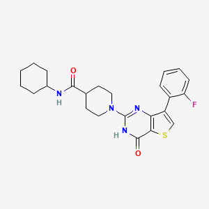 molecular formula C24H27FN4O2S B2634401 N-cyclohexyl-1-[7-(2-fluorophenyl)-4-oxo-3,4-dihydrothieno[3,2-d]pyrimidin-2-yl]piperidine-4-carboxamide CAS No. 1242857-22-2