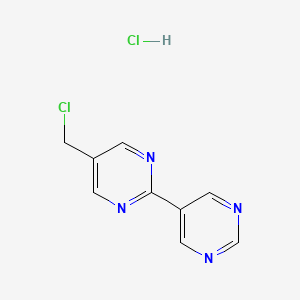 molecular formula C9H8Cl2N4 B2634402 5-(氯甲基)-2-嘧啶-5-基嘧啶；盐酸盐 CAS No. 2253631-89-7