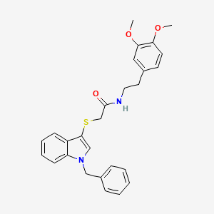 molecular formula C27H28N2O3S B2634409 2-(1-benzylindol-3-yl)sulfanyl-N-[2-(3,4-dimethoxyphenyl)ethyl]acetamide CAS No. 681273-70-1