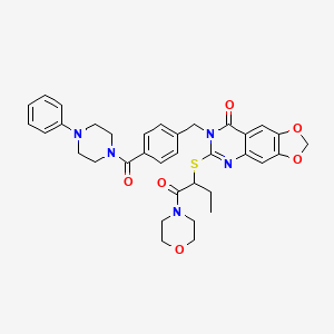 molecular formula C35H37N5O6S B2634414 6-{[1-(吗啉-4-酰基)丙基]硫代}-7-{4-[(4-苯基哌嗪-1-酰基)苄基}[1,3]二氧杂[4,5-g]喹唑啉-8(7H)-酮 CAS No. 689758-81-4
