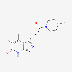 molecular formula C15H21N5O2S B2634415 5,6-二甲基-3-((2-(4-甲基哌啶-1-基)-2-氧代乙基)硫代)-[1,2,4]三唑并[4,3-a]嘧啶-7(8H)-酮 CAS No. 891128-51-1