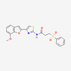 N-(4-(7-methoxybenzofuran-2-yl)thiazol-2-yl)-3-(phenylsulfonyl)propanamide