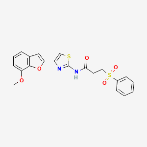 molecular formula C21H18N2O5S2 B2634432 N-(4-(7-methoxybenzofuran-2-yl)thiazol-2-yl)-3-(phenylsulfonyl)propanamide CAS No. 921525-71-5