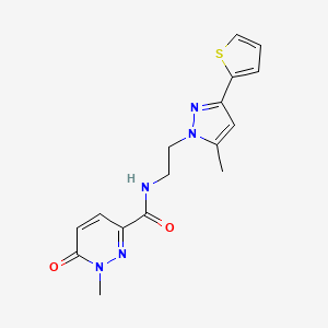 molecular formula C16H17N5O2S B2634453 1-methyl-N-(2-(5-methyl-3-(thiophen-2-yl)-1H-pyrazol-1-yl)ethyl)-6-oxo-1,6-dihydropyridazine-3-carboxamide CAS No. 2034476-75-8