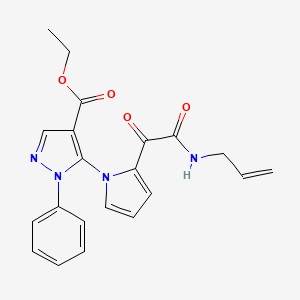 molecular formula C21H20N4O4 B2634466 5-{2-[2-(烯丙氨基)-2-氧代乙酰基]-1H-吡咯-1-基}-1-苯基-1H-吡唑-4-羧酸乙酯 CAS No. 477709-22-1