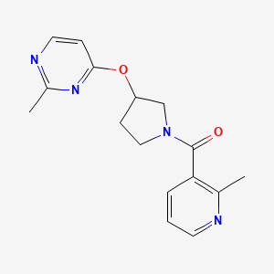 molecular formula C16H18N4O2 B2634467 2-Methyl-4-{[1-(2-methylpyridine-3-carbonyl)pyrrolidin-3-yl]oxy}pyrimidine CAS No. 2097898-31-0