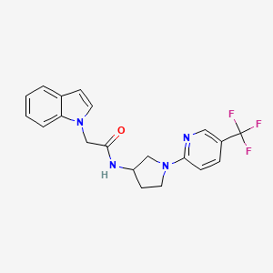 molecular formula C20H19F3N4O B2634478 2-(1H-indol-1-yl)-N-(1-(5-(trifluoromethyl)pyridin-2-yl)pyrrolidin-3-yl)acetamide CAS No. 1788844-53-0