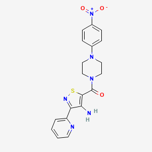 molecular formula C19H18N6O3S B2634486 (4-Amino-3-(pyridin-2-yl)isothiazol-5-yl)(4-(4-nitrophenyl)piperazin-1-yl)methanone CAS No. 1251674-90-4