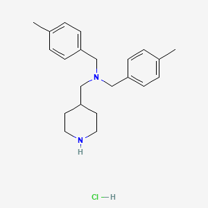 molecular formula C22H31ClN2 B2634490 N,N-Bis(4-methylbenzyl)-1-(piperidin-4-yl)methanamine hydrochloride CAS No. 1353954-60-5