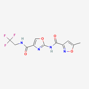 molecular formula C11H9F3N4O4 B2634492 5-甲基-N-(4-((2,2,2-三氟乙基)氨基甲酰基)恶唑-2-基)异恶唑-3-甲酰胺 CAS No. 1421500-82-4