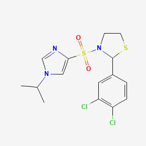 molecular formula C15H17Cl2N3O2S2 B2634495 2-(3,4-dichlorophenyl)-3-((1-isopropyl-1H-imidazol-4-yl)sulfonyl)thiazolidine CAS No. 2034485-35-1