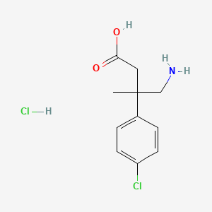 molecular formula C11H15Cl2NO2 B2634504 4-Amino-3-(4-chlorophenyl)-3-methylbutanoic acid hydrochloride CAS No. 2138374-22-6