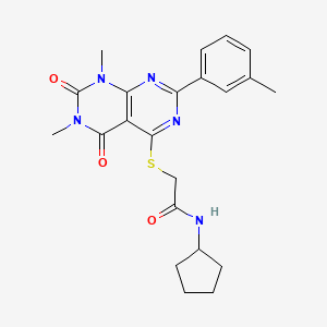 molecular formula C22H25N5O3S B2634523 N-cyclopentyl-2-((6,8-dimethyl-5,7-dioxo-2-(m-tolyl)-5,6,7,8-tetrahydropyrimido[4,5-d]pyrimidin-4-yl)thio)acetamide CAS No. 893906-84-8