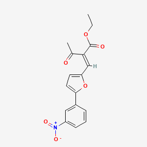 molecular formula C17H15NO6 B2634525 (E)-ethyl 2-((5-(3-nitrophenyl)furan-2-yl)methylene)-3-oxobutanoate CAS No. 305341-79-1