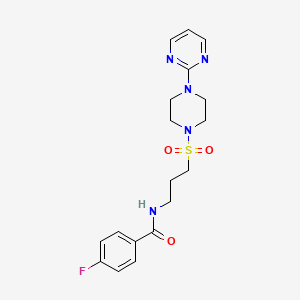 4-fluoro-N-(3-((4-(pyrimidin-2-yl)piperazin-1-yl)sulfonyl)propyl)benzamide