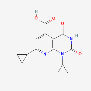 molecular formula C14H13N3O4 B2634548 1,7-二环丙基-2,4-二氧代-1,2,3,4-四氢吡啶并[2,3-d]嘧啶-5-羧酸 CAS No. 937599-59-2