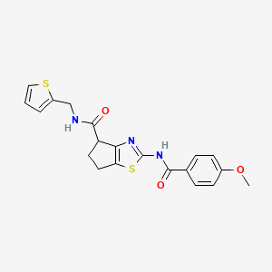 2-(4-methoxybenzamido)-N-(thiophen-2-ylmethyl)-5,6-dihydro-4H-cyclopenta[d]thiazole-4-carboxamide