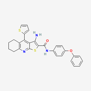 molecular formula C28H23N3O2S2 B2634561 3-amino-N-(4-phenoxyphenyl)-4-(thiophen-2-yl)-5,6,7,8-tetrahydrothieno[2,3-b]quinoline-2-carboxamide CAS No. 384357-33-9