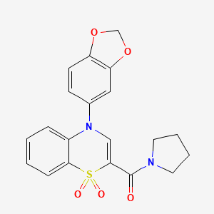 molecular formula C20H18N2O5S B2634562 [4-(1,3-benzodioxol-5-yl)-1,1-dioxido-4H-1,4-benzothiazin-2-yl](pyrrolidin-1-yl)methanone CAS No. 1206995-02-9
