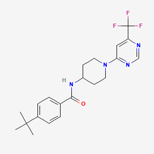 molecular formula C21H25F3N4O B2634574 4-叔丁基-N-{1-[6-(三氟甲基)嘧啶-4-基]哌啶-4-基}苯甲酰胺 CAS No. 1775452-45-3
