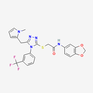 molecular formula C24H20F3N5O3S B2634577 N-(benzo[d][1,3]dioxol-5-yl)-2-((5-((1-methyl-1H-pyrrol-2-yl)methyl)-4-(3-(trifluoromethyl)phenyl)-4H-1,2,4-triazol-3-yl)thio)acetamide CAS No. 862827-91-6