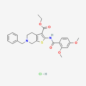molecular formula C26H29ClN2O5S B2634591 Ethyl 6-benzyl-2-(2,4-dimethoxybenzamido)-4,5,6,7-tetrahydrothieno[2,3-c]pyridine-3-carboxylate hydrochloride CAS No. 1215851-18-5