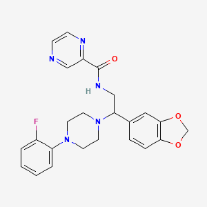 molecular formula C24H24FN5O3 B2634596 N-(2-(benzo[d][1,3]dioxol-5-yl)-2-(4-(2-fluorophenyl)piperazin-1-yl)ethyl)pyrazine-2-carboxamide CAS No. 1211602-04-8