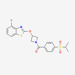 molecular formula C20H19FN2O4S2 B2634609 (3-((4-Fluorobenzo[d]thiazol-2-yl)oxy)azetidin-1-yl)(4-(isopropylsulfonyl)phenyl)methanone CAS No. 1396843-82-5