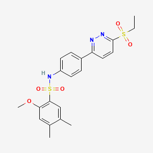 molecular formula C21H23N3O5S2 B2634657 N-(4-(6-(ethylsulfonyl)pyridazin-3-yl)phenyl)-2-methoxy-4,5-dimethylbenzenesulfonamide CAS No. 921864-91-7