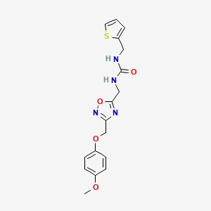molecular formula C17H18N4O4S B2634685 1-((3-((4-Methoxyphenoxy)methyl)-1,2,4-oxadiazol-5-yl)methyl)-3-(thiophen-2-ylmethyl)urea CAS No. 1286732-14-6