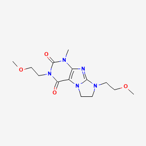 molecular formula C14H21N5O4 B2634710 3,8-双(2-甲氧基乙基)-1-甲基-7,8-二氢-1H-咪唑并[2,1-f]嘌呤-2,4(3H,6H)-二酮 CAS No. 1010876-72-8