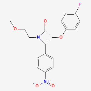 molecular formula C18H17FN2O5 B2634748 3-(4-Fluorophenoxy)-1-(2-methoxyethyl)-4-(4-nitrophenyl)azetidin-2-one CAS No. 1240945-22-5