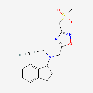 molecular formula C17H19N3O3S B2634787 N-{[3-(methanesulfonylmethyl)-1,2,4-oxadiazol-5-yl]methyl}-N-(prop-2-yn-1-yl)-2,3-dihydro-1H-inden-1-amine CAS No. 1384623-15-7