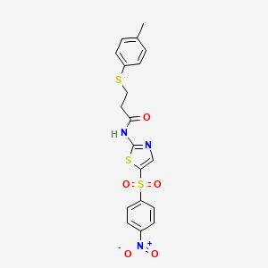N-(5-((4-nitrophenyl)sulfonyl)thiazol-2-yl)-3-(p-tolylthio)propanamide